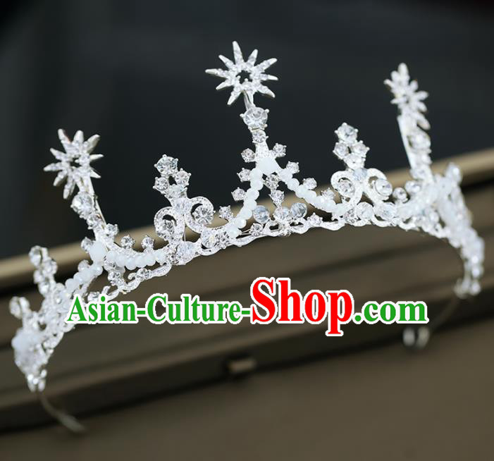 Top Grade Handmade Baroque Princess Beads Royal Crown Wedding Bride Hair Accessories for Women