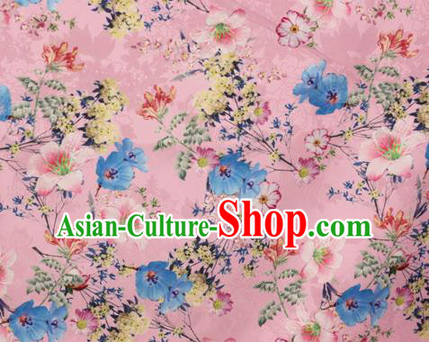 Chinese Traditional Satin Fabric Material Classical Flowers Pattern Design Pink Brocade Cheongsam Silk Fabric
