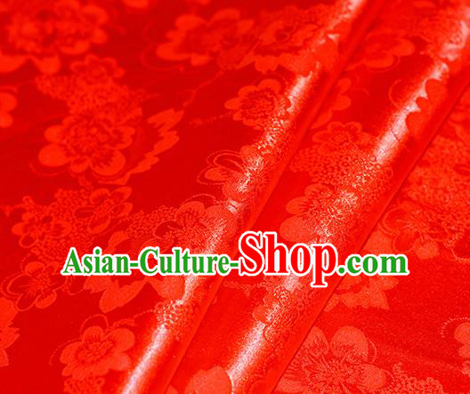 Chinese Traditional Hanfu Royal Peony Pattern Red Brocade Material Cheongsam Classical Fabric Satin Silk Fabric