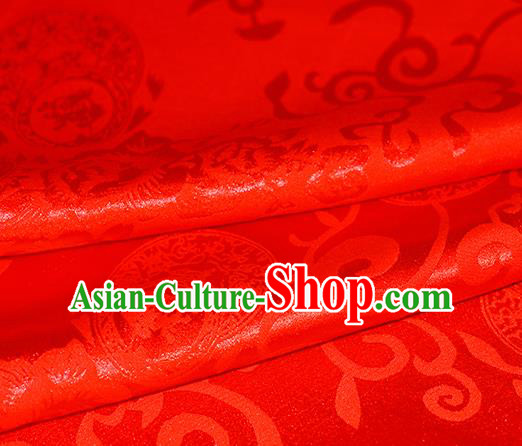 Chinese Traditional Hanfu Royal Rich Pattern Red Brocade Material Cheongsam Classical Fabric Satin Silk Fabric