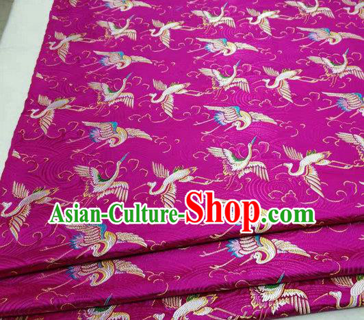 Chinese Traditional Tang Suit Royal Cranes Pattern Rosy Brocade Satin Fabric Material Classical Silk Fabric