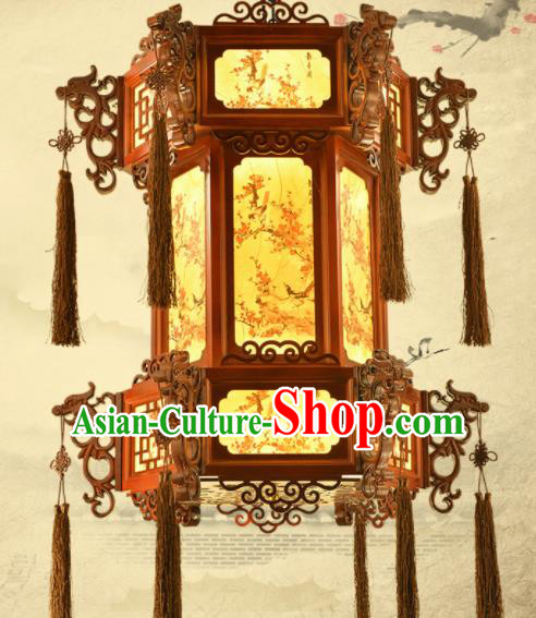 Chinese Traditional Handmade Wood Carving Dragon Head Palace Lantern Classical Hanging Lanterns Ceiling Lamp