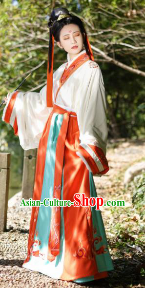 Chinese Ancient Jin Dynasty Court Maid Dress Traditional Hanfu Clothing Princess Historical Costume for Women