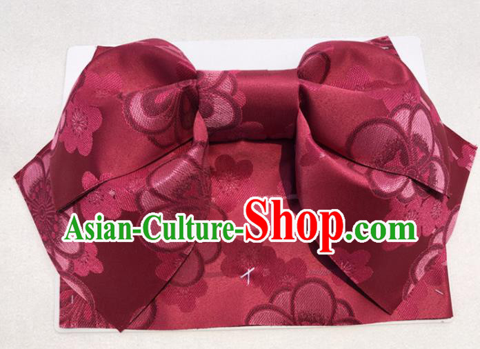 Japanese Traditional Wine Red Bowknot Yukata Waistband Asian Japan Handmade Kimono Belts for Women