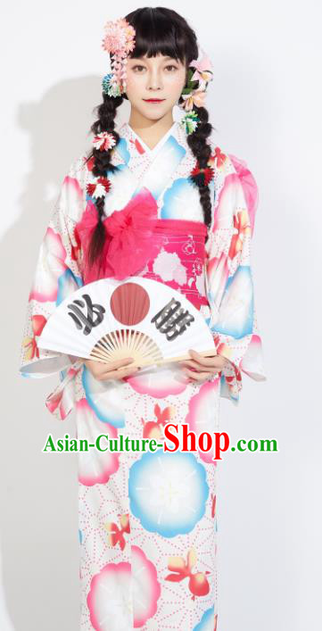 Japanese Classical Printing Yukata Dress Asian Japan Traditional Costume Geisha Furisode Kimono for Women