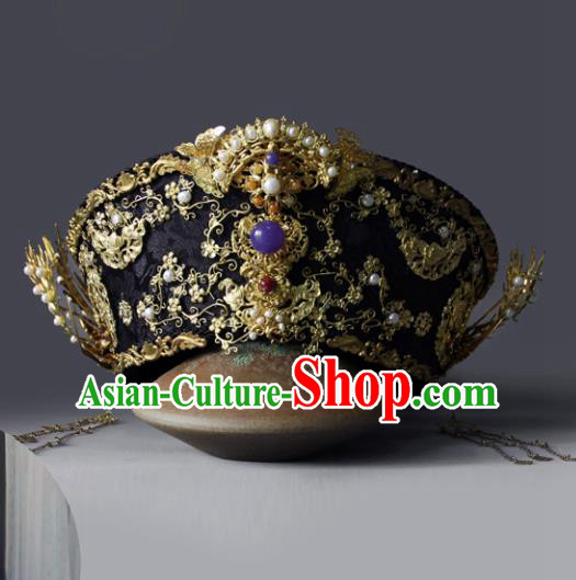 Traditional Chinese Ancient Qing Dynasty Queen Hat Phoenix Coronet Hairpins Handmade Wedding Hair Accessories for Women