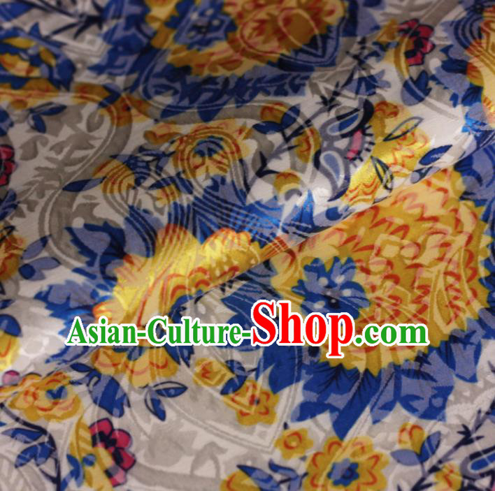 Chinese Classical Yellow Flowers Pattern Design Brocade Cheongsam Silk Fabric Chinese Traditional Satin Fabric Material