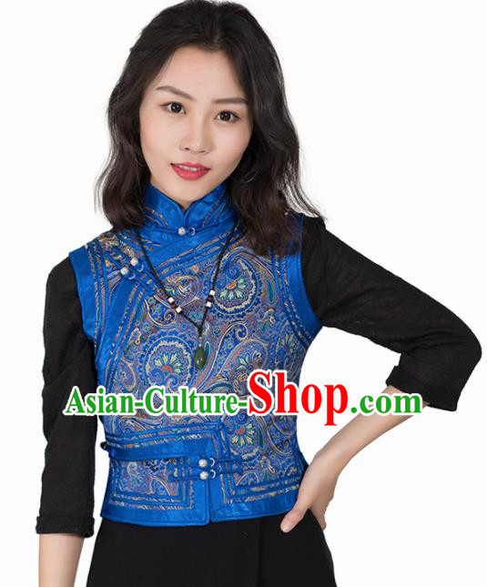 Chinese Traditional Mongolian Ethnic Blue Vest Mongol Nationality Waistcoat Costume for Women