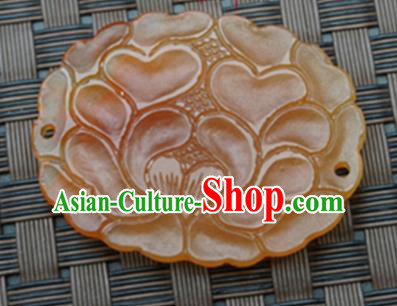 Handmade Chinese Ancient Yellow Jade Carving Peony Pendant Traditional Jade Craft Jewelry Accessories