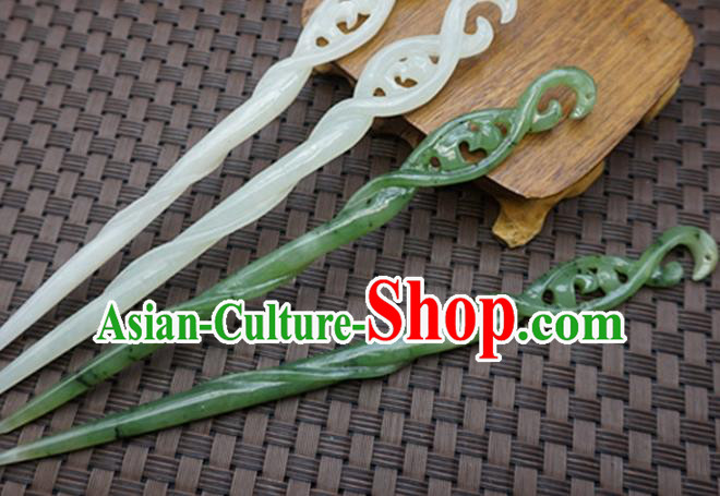 Chinese Handmade Jade Snake Hairpins Carving Jade Hair Accessories for Women for Men