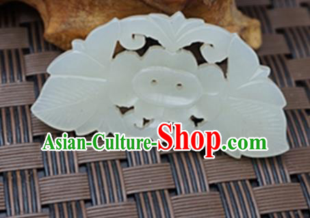 Chinese Handmade Carving Flowers White Jade Pendant Jewelry Accessories Ancient Traditional Jade Craft Decoration