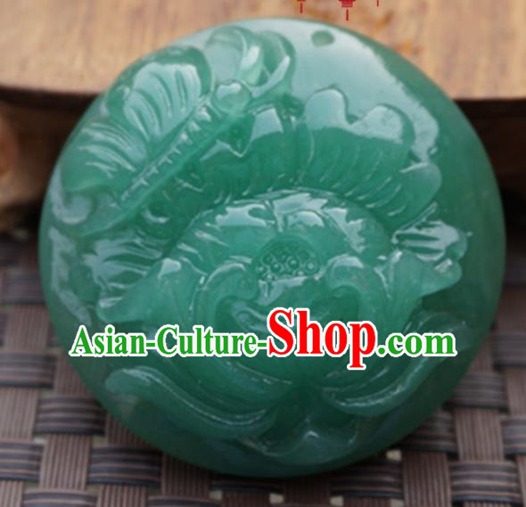 Chinese Handmade Carving Lotus Green Jade Pendant Jewelry Accessories Ancient Traditional Jade Craft Decoration