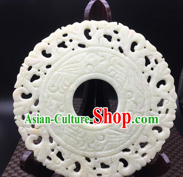 Chinese Handmade Carving Ring White Jade Pendant Jewelry Accessories Ancient Traditional Jade Craft Decoration