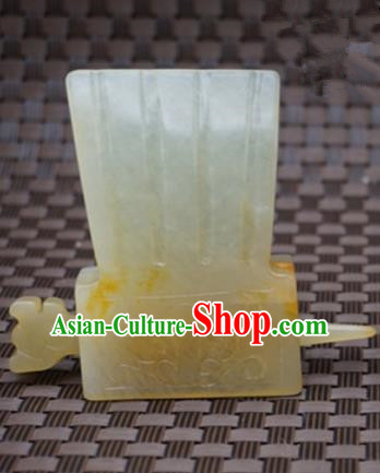 Handmade Chinese White Jade Hair Crown Ancient Palace Jade Carving Hairpins Hair Accessories for Women for Men