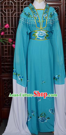 Handmade Chinese Beijing Opera Actress Embroidered Blue Dress Peking Opera Princess Costume for Women