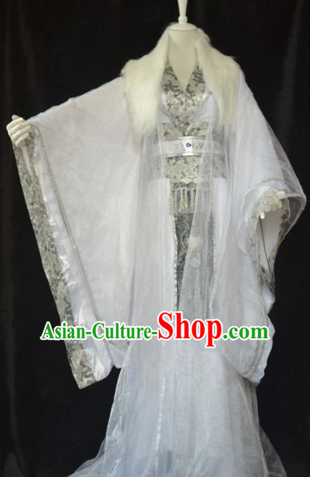 Traditional Chinese Cosplay Emperor White Clothing Ancient Swordsman Costume for Men