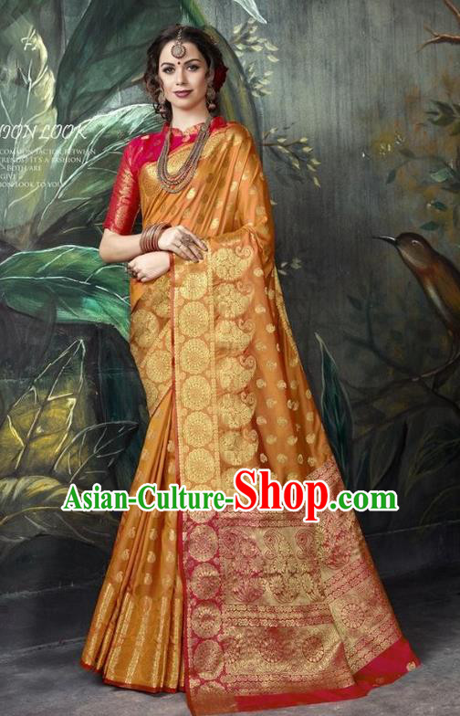 Asian India Bronze Sari Dress Indian Traditional Court Costume Bollywood Queen Clothing for Women