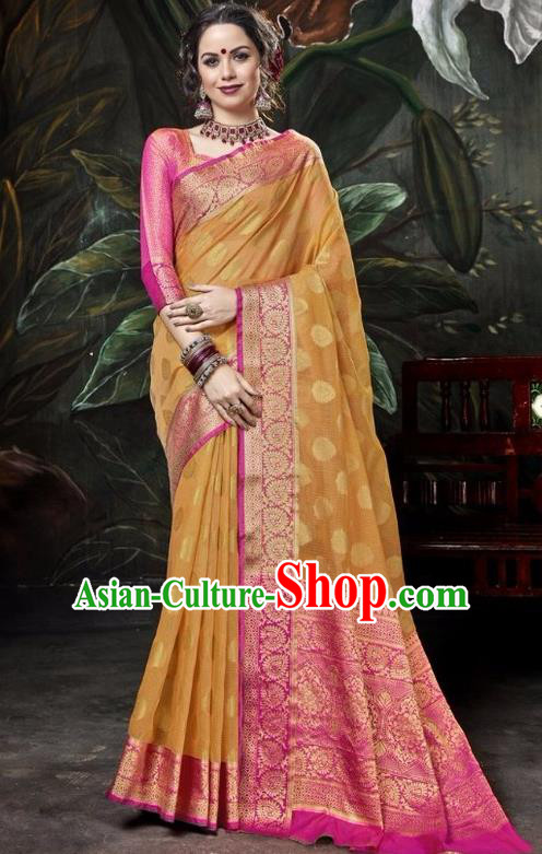 Asian India Traditional Bollywood Ginger Sari Dress Indian Court Queen Costume for Women