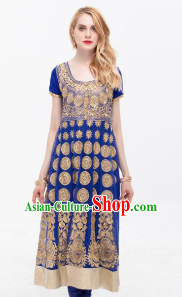 South Asian India Traditional Yoga Costumes Asia Indian National Punjabi Royalblue Dress and Pants for Women