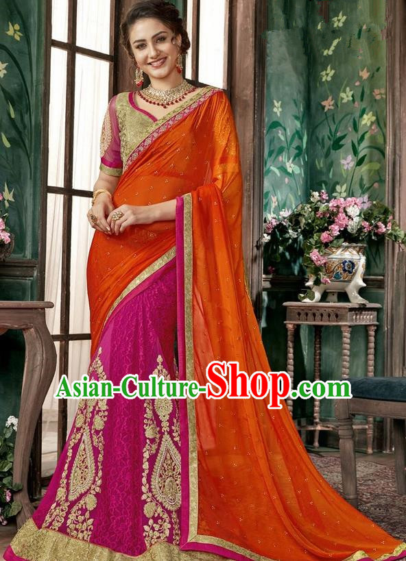Asian India Traditional Court Princess Rosy Sari Dress Indian Bollywood Bride Embroidered Costume for Women
