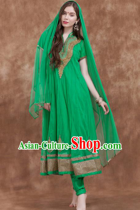 South Asian India Traditional Green Veil Dress Costume Asia Indian National Punjabi Suit for Women