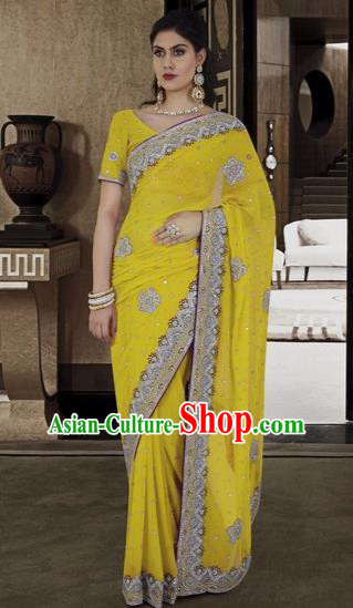 Indian Traditional Bollywood Court Yellow Sari Dress Asian India Royal Princess Costume for Women