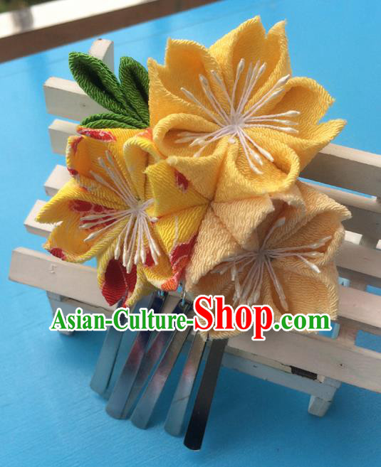 Traditional Japan Yellow Sakura Tassel Hair Claw Japanese Kimono Hair Accessories for Women