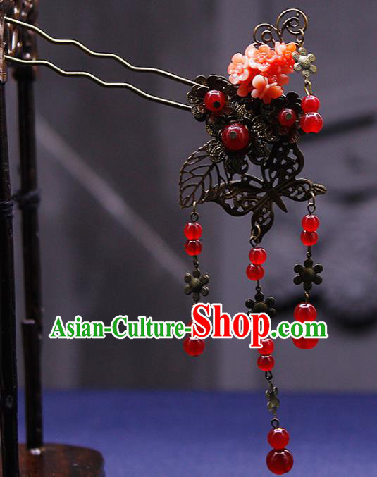 Traditional China Ancient Princess Red Beads Tassel Hairpins Chinese Hanfu Hair Accessories for Women