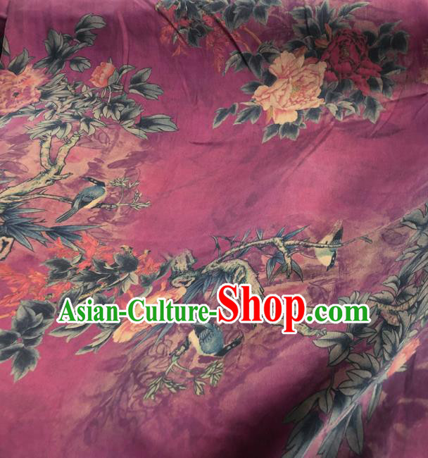 Chinese Traditional Peony Pattern Design Fuchsia Satin Watered Gauze Brocade Fabric Asian Silk Fabric Material