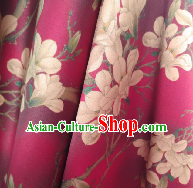 Chinese Traditional Magnolia Pattern Design Rosy Satin Watered Gauze Brocade Fabric Asian Silk Fabric Material