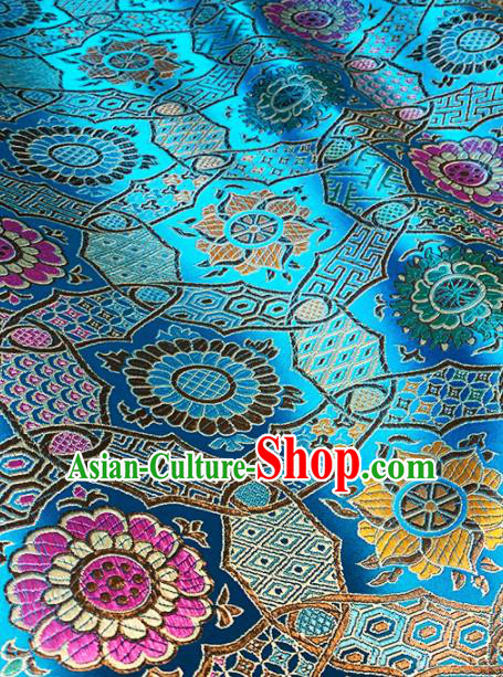 Chinese Classical Galsang Flower Pattern Design Blue Brocade Drapery Asian Traditional Tang Suit Silk Fabric Material