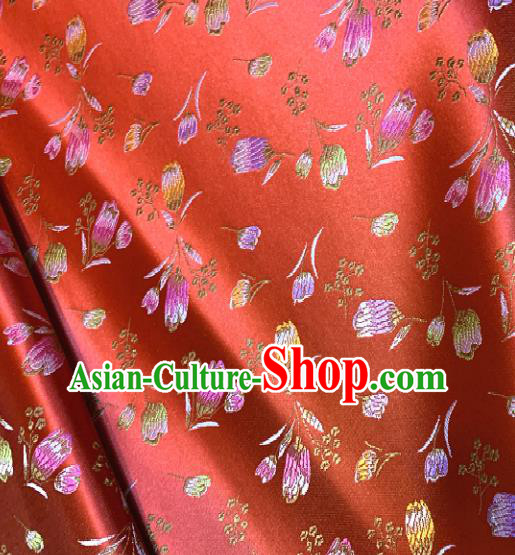 Chinese Classical Red Satin Traditional Tulip Pattern Design Brocade Drapery Asian Tang Suit Silk Fabric Material