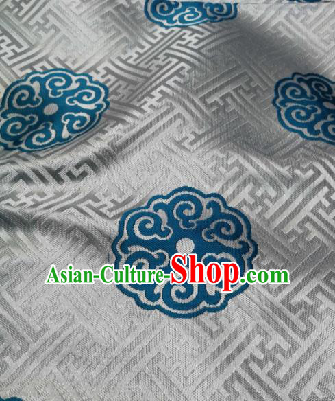 Asian Chinese Satin Classical Pattern Design White Brocade Mongolian Robe Fabric Traditional Drapery Silk Material