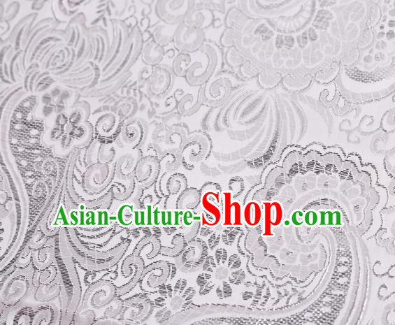 Asian Chinese Fabric White Satin Classical Pattern Design Brocade Traditional Drapery Silk Material