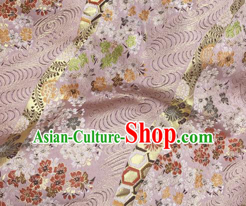Asian Japanese Classical Sakura Pattern Design Pink Brocade Kimono Satin Fabric Damask Traditional Drapery Silk Material