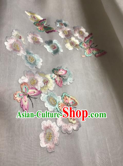 Traditional Chinese Embroidered Butterfly White Silk Fabric Classical Pattern Design Brocade Fabric Asian Satin Material