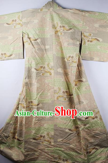 Asian Japanese Ceremony Clothing Classical Pine Pattern Khaki Kimono Traditional Japan National Yukata Costume for Men