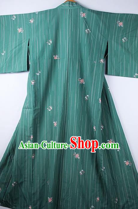 Asian Japanese Ceremony Clothing Printing Sakura Green Kimono Traditional Japan National Yukata Costume for Men