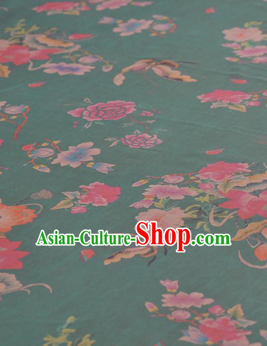 Asian Chinese Classical Lotus Peony Butterfly Pattern Green Gambiered Guangdong Gauze Traditional Cheongsam Brocade Silk Fabric