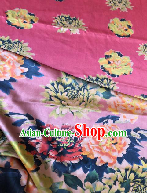 Asian Chinese Classical Peony Pattern Pink Satin Drapery Gambiered Guangdong Gauze Brocade Traditional Cheongsam Brocade Silk Fabric