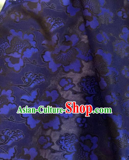 Asian Chinese Classical Twine Flowers Pattern Royalblue Satin Drapery Gambiered Guangdong Gauze Brocade Traditional Cheongsam Brocade Silk Fabric