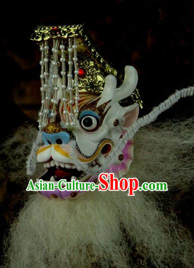 Traditional Chinese Handmade White Dragon Head Puppet Marionette Puppets String Puppet Wooden Image Arts Collectibles