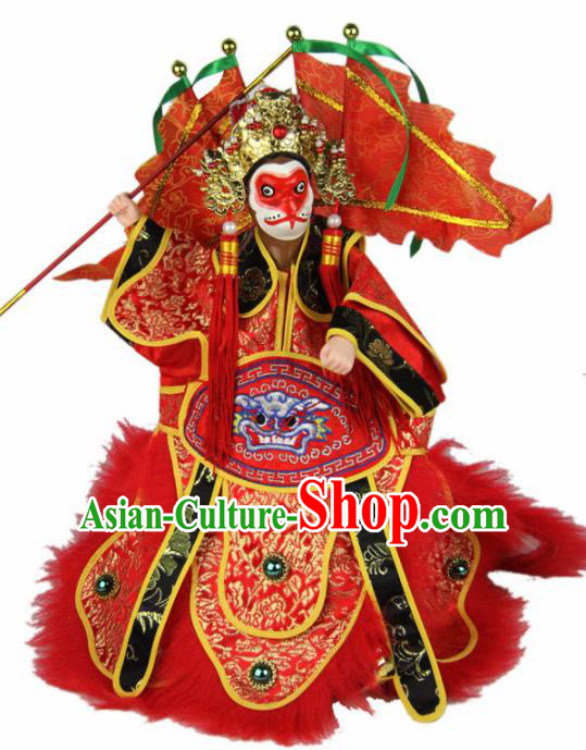 Traditional Chinese Red Handsome Monkey King Marionette Puppets Handmade Puppet String Puppet Wooden Image Arts Collectibles