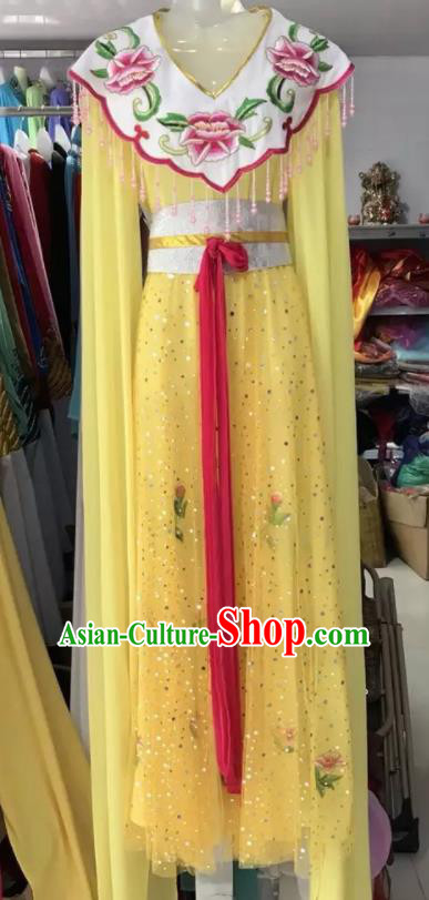 Traditional Chinese Handmade Beijing Opera Lin Daiyu Costumes Ancient Peri Princess Yellow Dress for Women