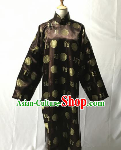 Traditional Chinese Huangmei Opera Niche Brown Long Gown Ancient Qing Dynasty Prince Costume for Men