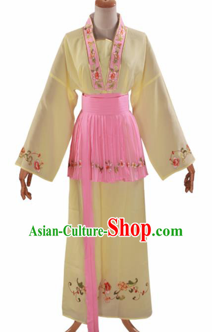 Handmade Traditional Chinese Beijing Opera Young Lady Yellow Clothing Ancient Maidservants Costumes for Women