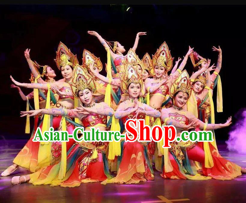 Traditional Chinese Classical Dance Flying Apsaras Costume Beautiful Dance Red Dress for Women