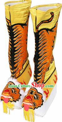 Traditional Chinese Beijing Opera Takefu Yellow Boots Handmade Ancient General Tiger Shoes for Men