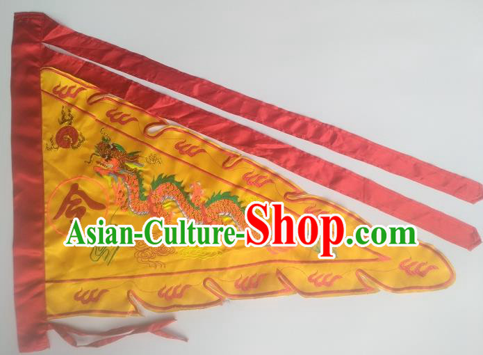 Chinese Traditional Embroidered Dragon Flag Dragon Boat Competition Yellow Silk Triangular Flag