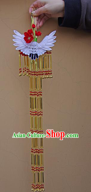 Japanese Geisha Kimono Crane Long Tassel Hairpins Traditional Yamato Hair Accessories for Women
